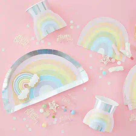verjaardagversiering unicorn versiering Regenboog pastel papieren bekertjes