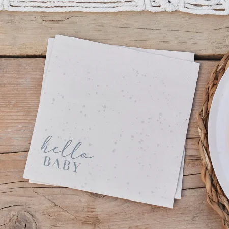 Hello Baby servetten beige met goud voor neutrale babyshower