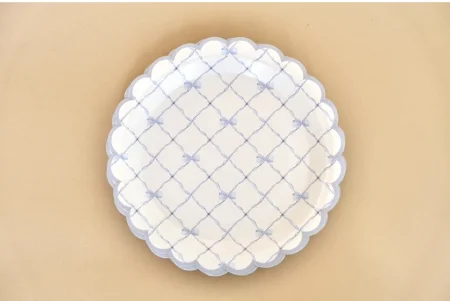 Feestbordjes met blauwe strik – kleine papieren dessert bordjes